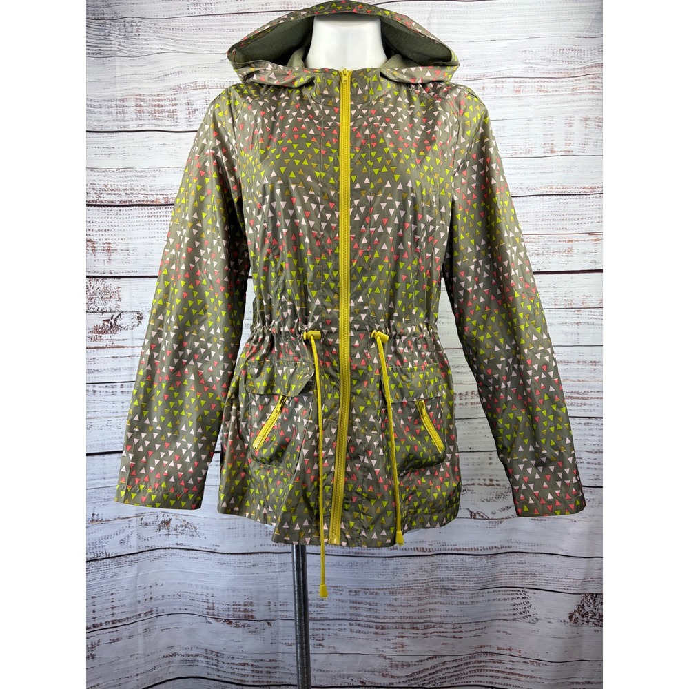 Mossimo Supply Co Womens Large Olive Green Triangle Print Hooded Rain Jacket L